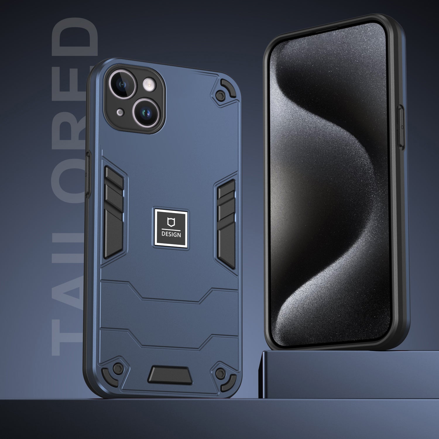 For iPhone 14 Plus Phone Case Protective Rugged PC+TPU Back Cover - Navy Blue For iPhone 14 Plus Phone Case Protective Rugged PC+TPU Back Cover - Navy Blue